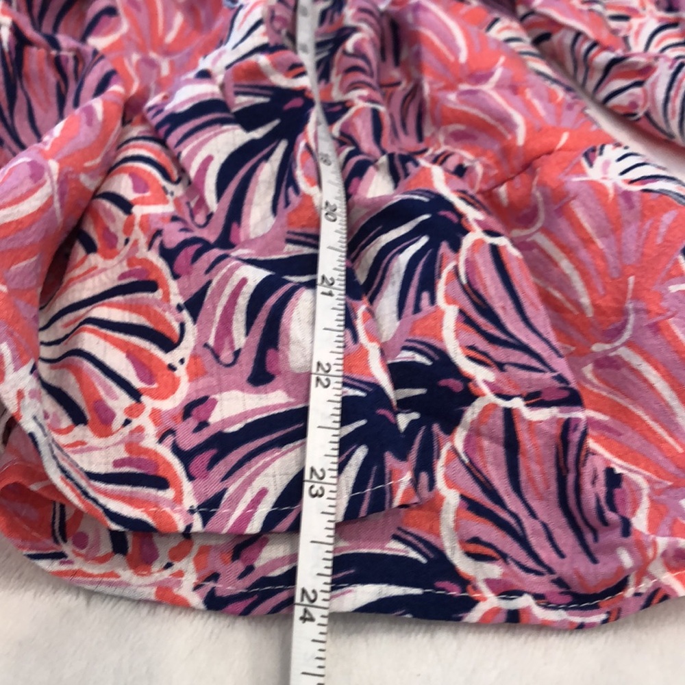 Simply Southern colorful top shell print pink blue white ruffles crop sleeves SM - Picture 9 of 9